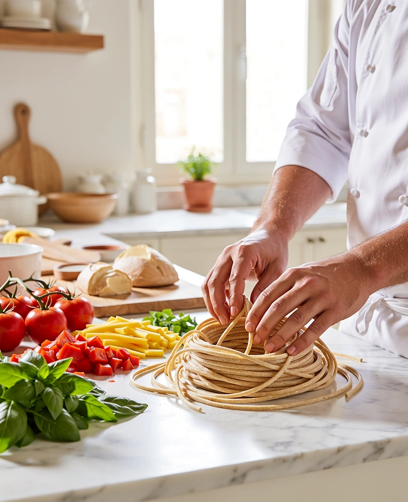 Preparazione ingredienti freschi cucina italiana